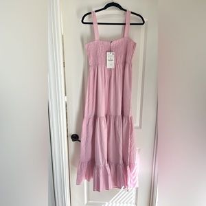 Zara Smocked Pink Midi Dress NWT